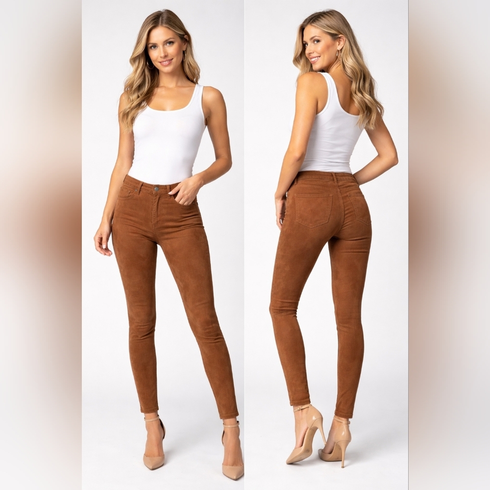 Liverpool Los Angeles Faux Suede Skinny Pants Cognac Brown Size 4/27